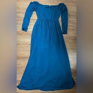 PinkBlush Dark Teal Solid Off Shoulder Maternity Maxi Dress